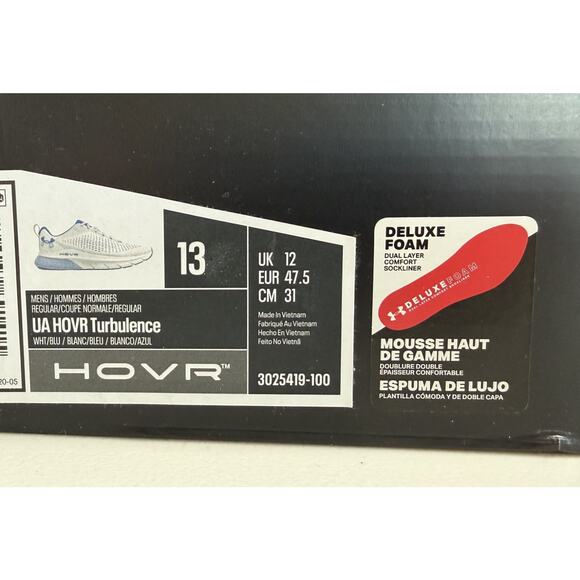 NEW Under Armour HOVR Turbulence Running Shoes Mens 13 White Blue 3025419 100 - Picture 6 of 6